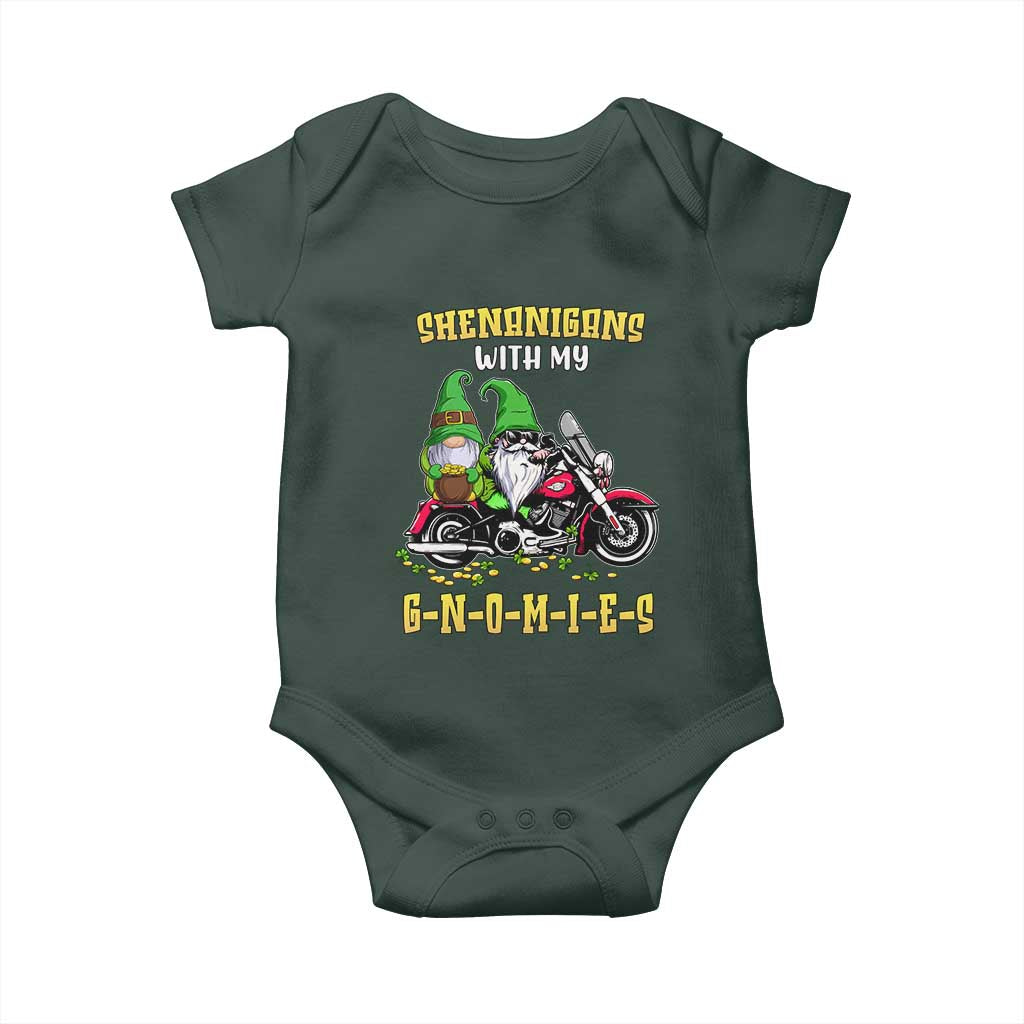 Funny St Patricks Day Gnome Baby Onesie Shenanigans With My Gnomies Motorbike Rider TS02 Print Your Wear