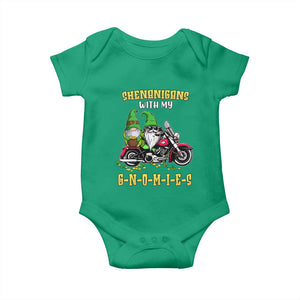 Funny St Patricks Day Gnome Baby Onesie Shenanigans With My Gnomies Motorbike Rider TS02 Irish Green Print Your Wear