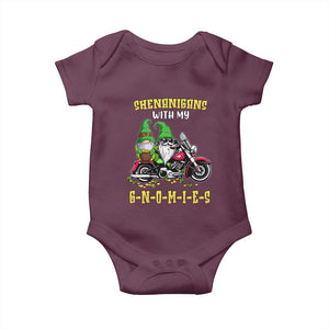 Funny St Patricks Day Gnome Baby Onesie Shenanigans With My Gnomies Motorbike Rider TS02 Maroon Print Your Wear