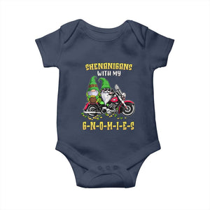 Funny St Patricks Day Gnome Baby Onesie Shenanigans With My Gnomies Motorbike Rider TS02 Navy Print Your Wear