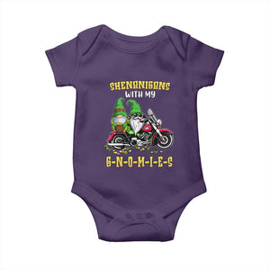 Funny St Patricks Day Gnome Baby Onesie Shenanigans With My Gnomies Motorbike Rider TS02 Purple Print Your Wear