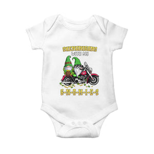 Funny St Patricks Day Gnome Baby Onesie Shenanigans With My Gnomies Motorbike Rider TS02 White Print Your Wear