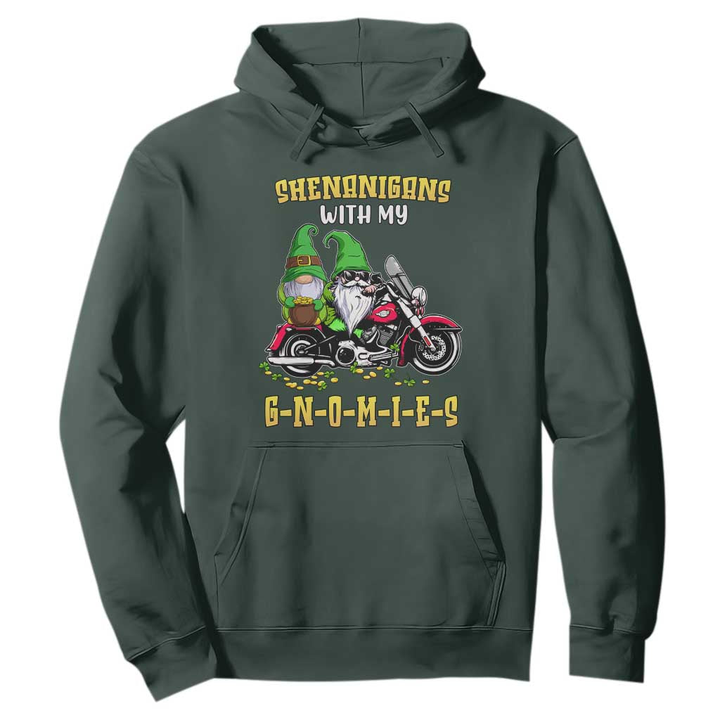 Funny St. Patricks Day Gnome Hoodie Shenanigans With My Gnomies Motorbike Rider TS02 Dark Forest Green Printyourwear