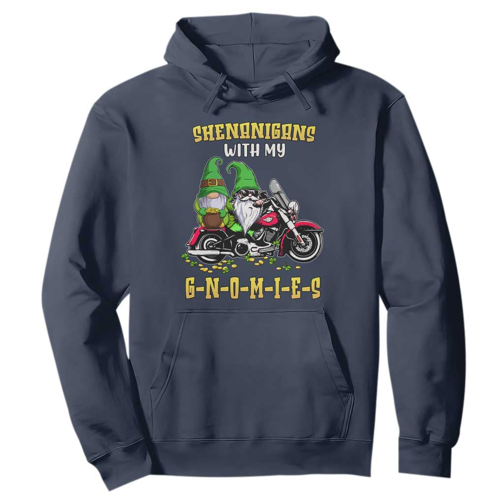 Funny St. Patricks Day Gnome Hoodie Shenanigans With My Gnomies Motorbike Rider TS02 Navy Printyourwear