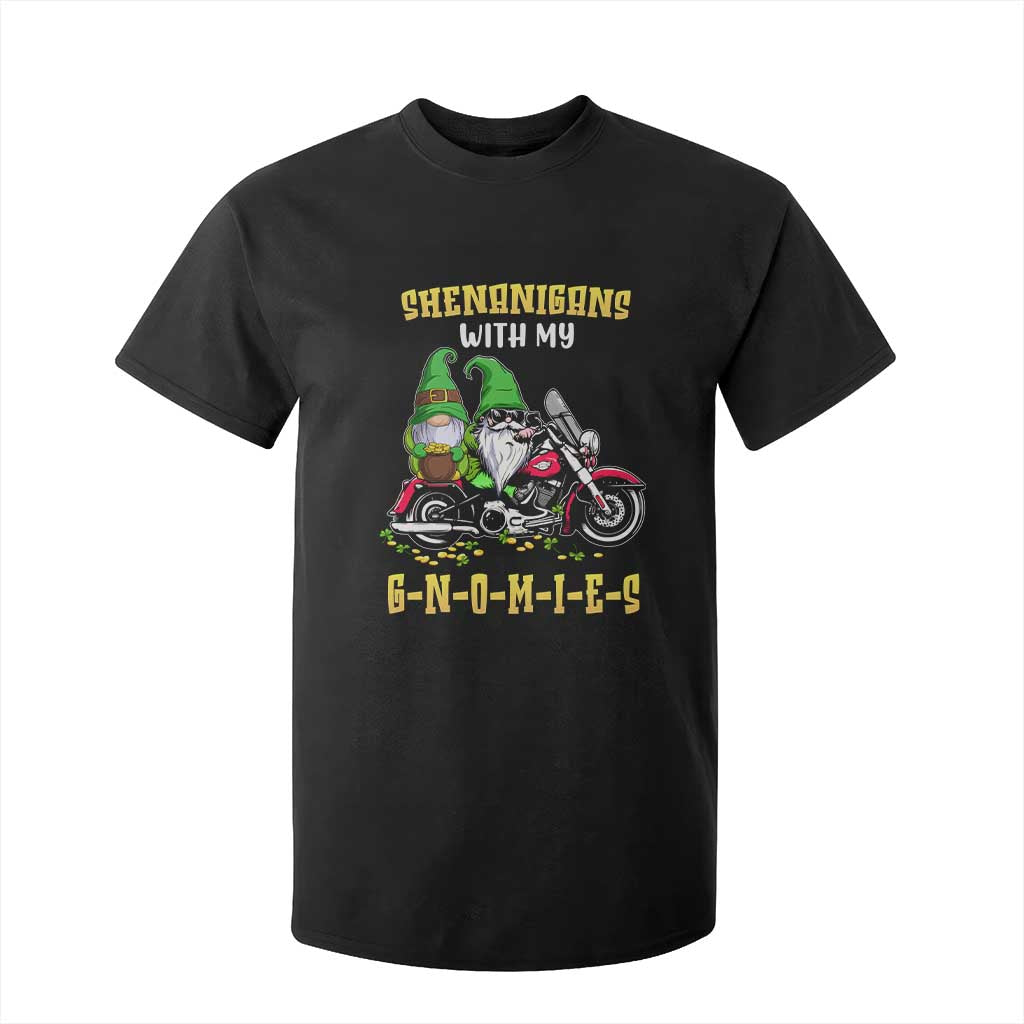 Funny St Patricks Day Gnome T Shirt For Kid Shenanigans With My Gnomies Motorbike Rider TS02 Black Print Your Wear