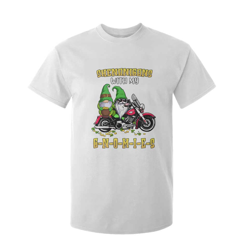 Funny St Patricks Day Gnome T Shirt For Kid Shenanigans With My Gnomies Motorbike Rider TS02 White Print Your Wear