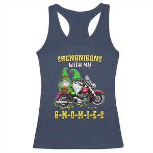Funny St Patricks Day Gnome Racerback Tank Top Shenanigans With My Gnomies Motorbike Rider TS02 Navy Print Your Wear