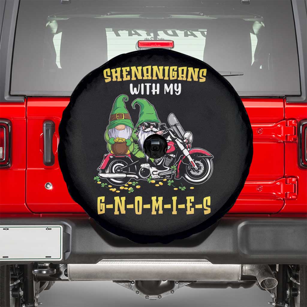 Funny St Patricks Day Gnome Spare Tire Cover Shenanigans With My Gnomies Motorbike Rider TS02 Black Print Your Wear