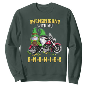 Funny St. Patricks Day Gnome Sweatshirt Shenanigans With My Gnomies Motorbike Rider TS02 Dark Forest Green Printyourwear