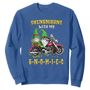Funny St. Patricks Day Gnome Sweatshirt Shenanigans With My Gnomies Motorbike Rider TS02 Royal Blue Printyourwear