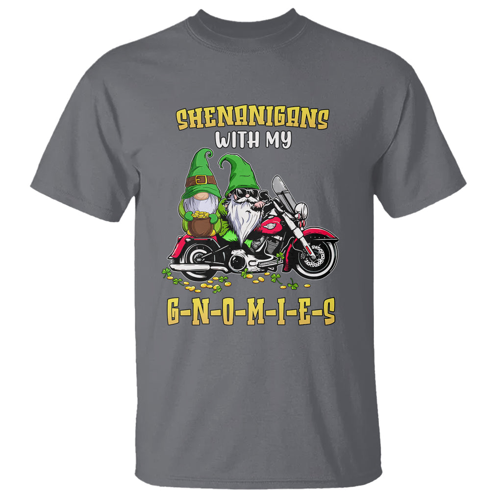 Funny St. Patricks Day Gnome T Shirt Shenanigans With My Gnomies Motorbike Rider TS02 Charcoal Printyourwear