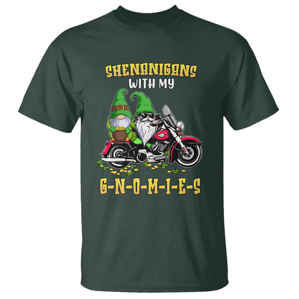 Funny St. Patricks Day Gnome T Shirt Shenanigans With My Gnomies Motorbike Rider TS02 Dark Forest Green Printyourwear