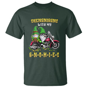 Funny St. Patricks Day Gnome T Shirt Shenanigans With My Gnomies Motorbike Rider TS02 Dark Forest Green Printyourwear