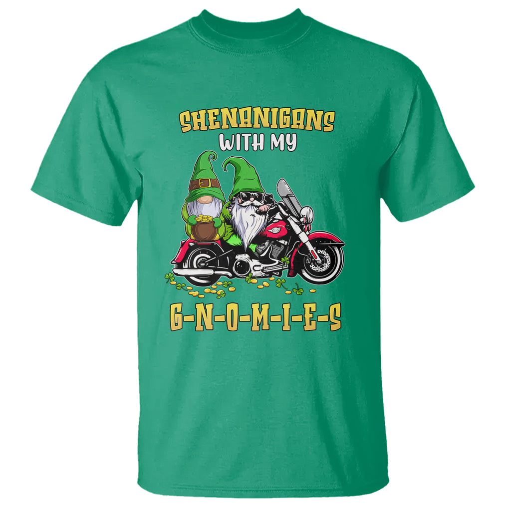 Funny St. Patricks Day Gnome T Shirt Shenanigans With My Gnomies Motorbike Rider TS02 Irish Green Printyourwear