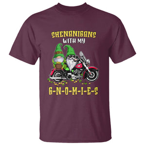Funny St. Patricks Day Gnome T Shirt Shenanigans With My Gnomies Motorbike Rider TS02 Maroon Printyourwear