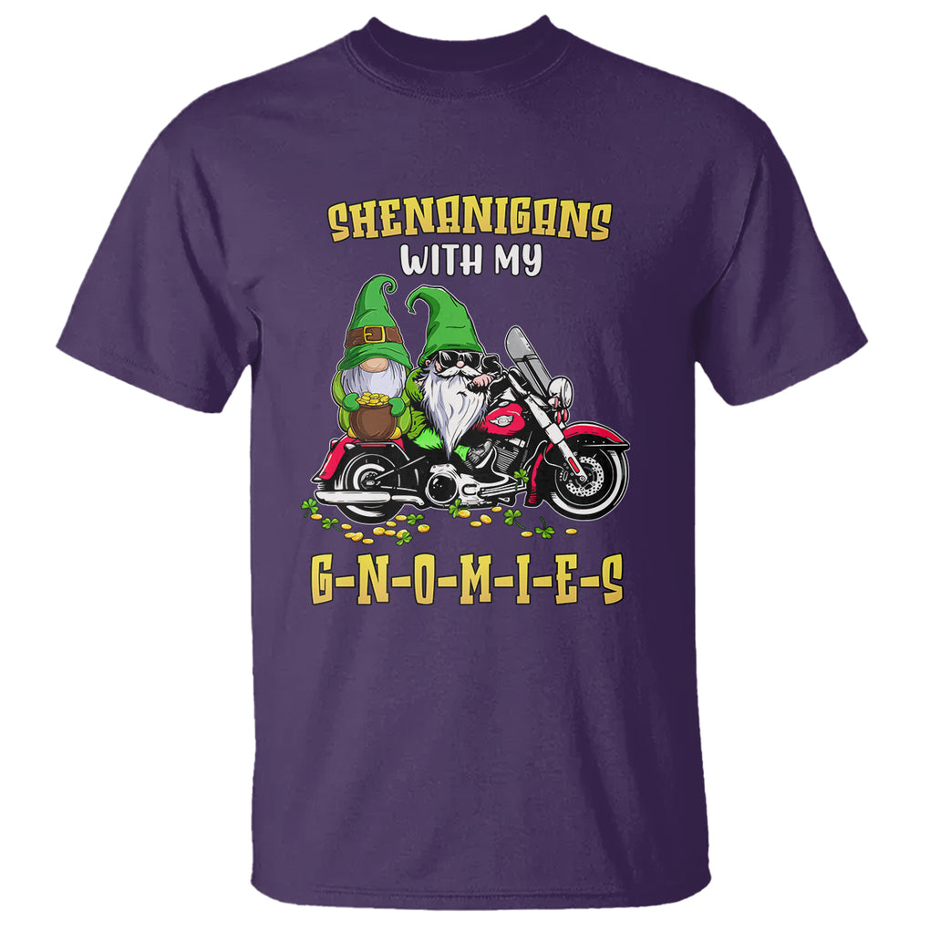 Funny St. Patricks Day Gnome T Shirt Shenanigans With My Gnomies Motorbike Rider TS02 Purple Printyourwear