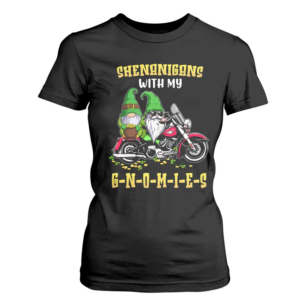 Funny St Patricks Day Gnome T Shirt For Women Shenanigans With My Gnomies Motorbike Rider TS02 Black Print Your Wear
