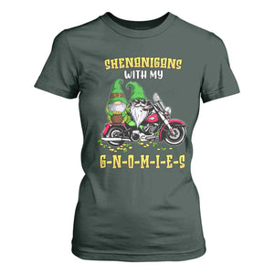 Funny St Patricks Day Gnome T Shirt For Women Shenanigans With My Gnomies Motorbike Rider TS02 Dark Forest Green Print Your Wear