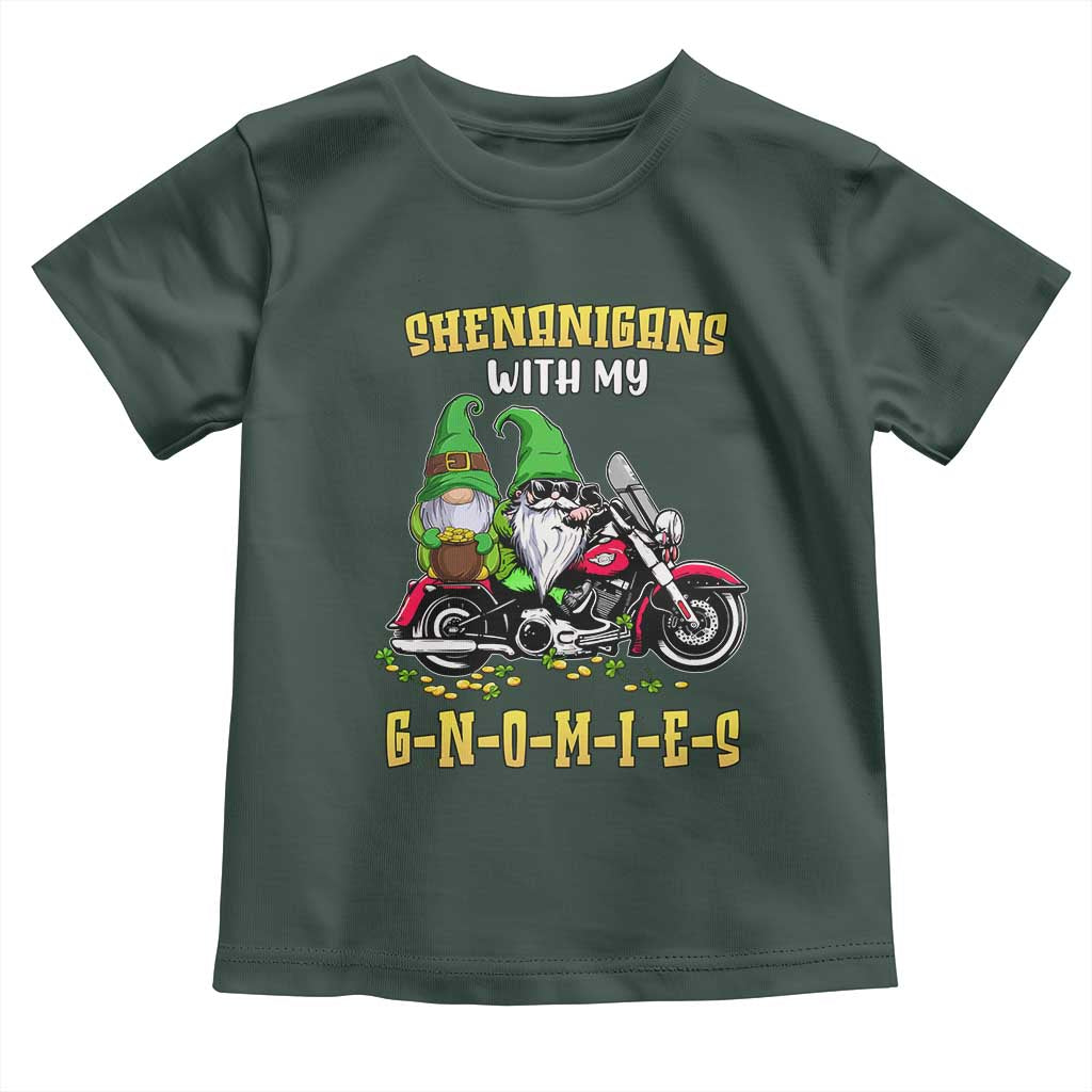 Funny St Patricks Day Gnome Toddler T Shirt Shenanigans With My Gnomies Motorbike Rider TS02 Dark Forest Green Print Your Wear