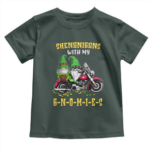 Funny St Patricks Day Gnome Toddler T Shirt Shenanigans With My Gnomies Motorbike Rider TS02 Dark Forest Green Print Your Wear