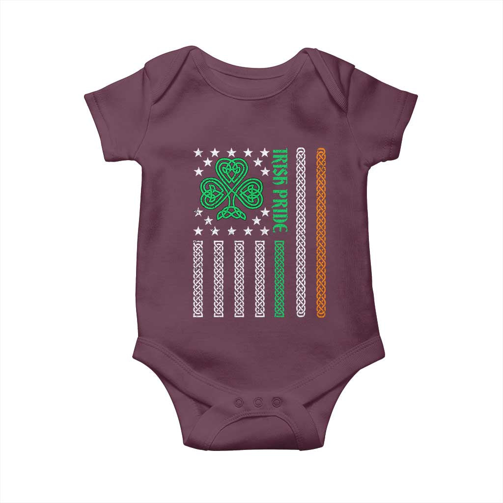 Irish Pride Baby Onesie Celtic Knot Ireland Flag Shamrock St. Patricks Day TS02 Maroon Print Your Wear