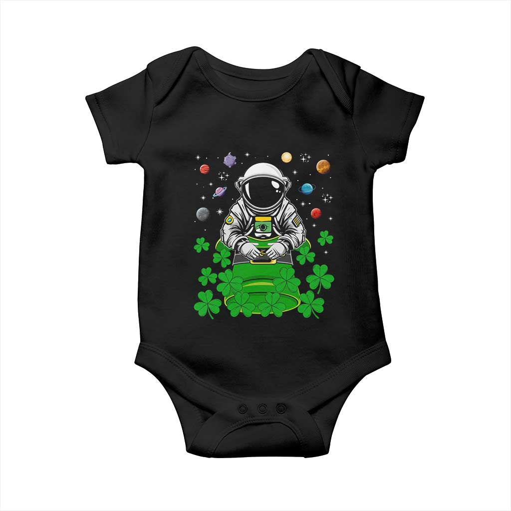 Funny St Patricks Day Astronaut Baby Onesie Outer Space Leprechaun TS02 Black Print Your Wear
