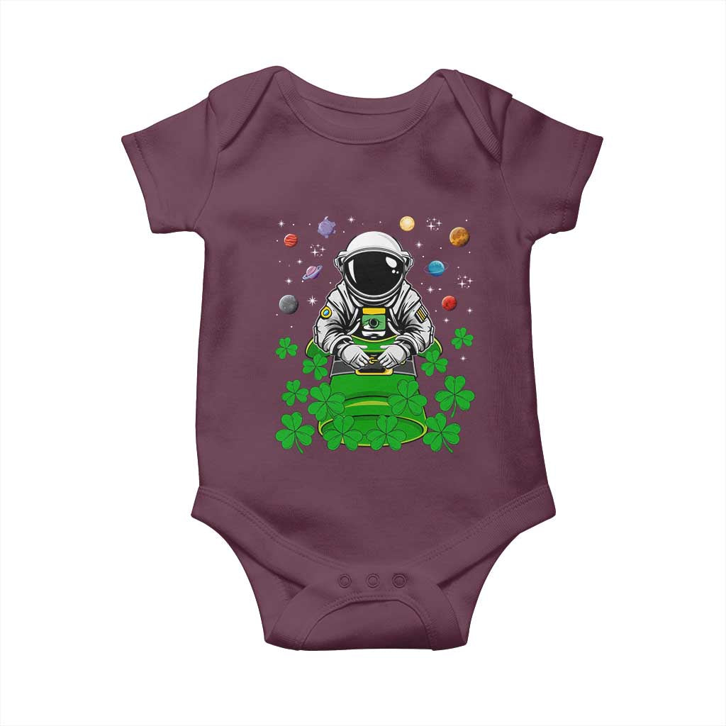 Funny St Patricks Day Astronaut Baby Onesie Outer Space Leprechaun TS02 Maroon Print Your Wear