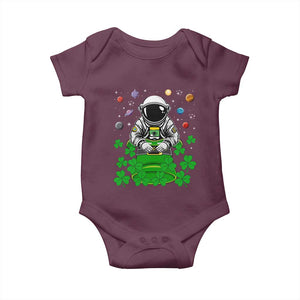 Funny St Patricks Day Astronaut Baby Onesie Outer Space Leprechaun TS02 Maroon Print Your Wear