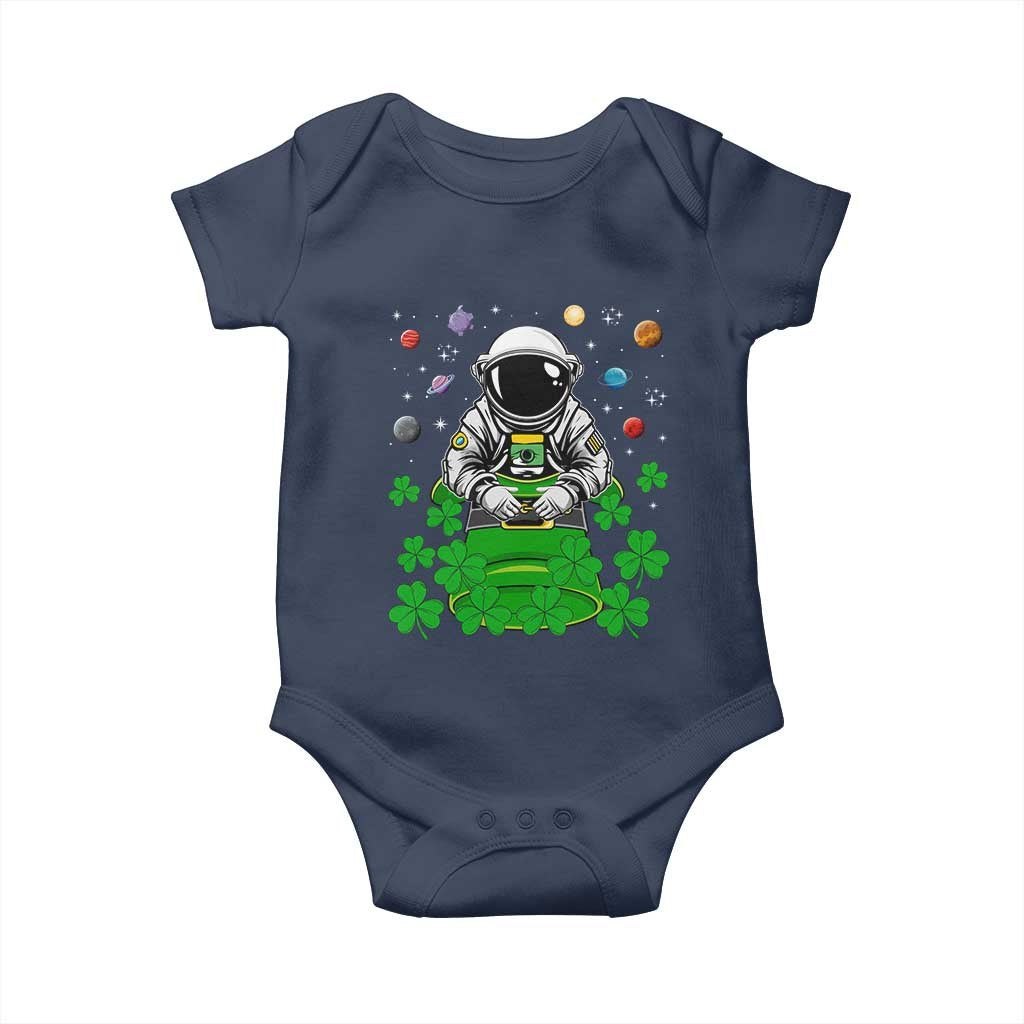 Funny St Patricks Day Astronaut Baby Onesie Outer Space Leprechaun TS02 Navy Print Your Wear