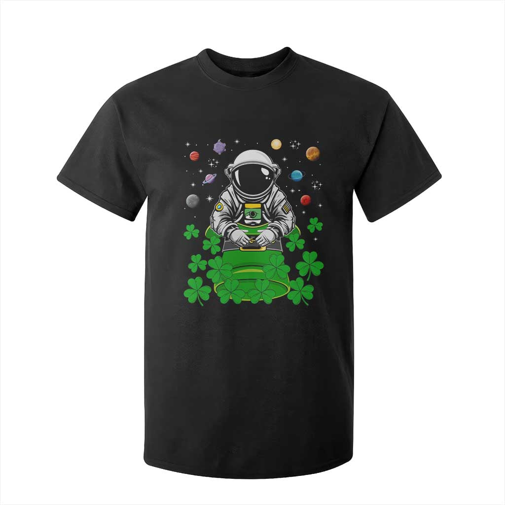 Funny St Patricks Day Astronaut T Shirt For Kid Outer Space Leprechaun TS02 Black Print Your Wear