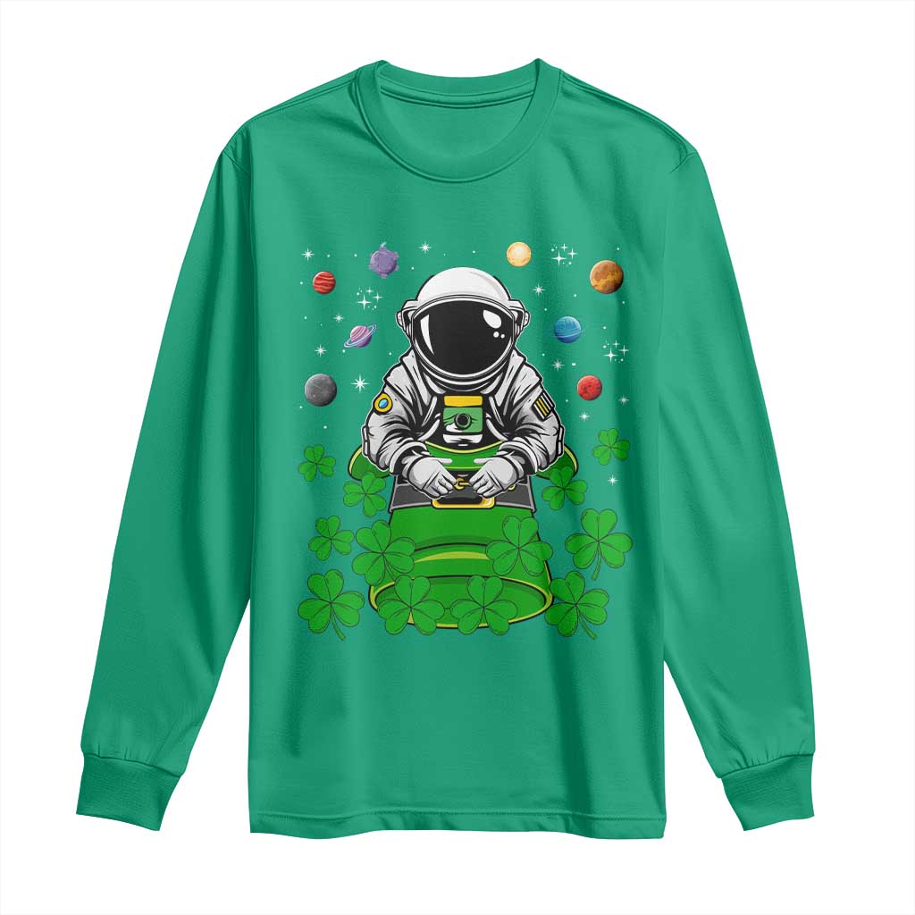 Funny St Patricks Day Astronaut Long Sleeve Shirt Outer Space Leprechaun TS02 Irish Green Print Your Wear