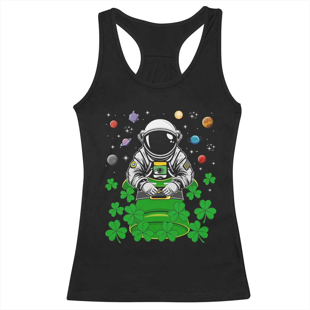 Funny St Patricks Day Astronaut Racerback Tank Top Outer Space Leprechaun TS02 Black Print Your Wear