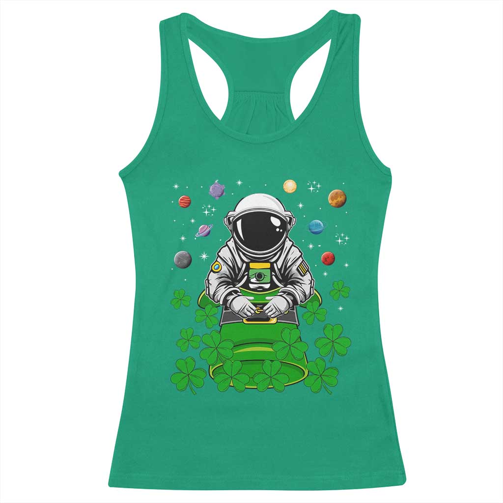 Funny St Patricks Day Astronaut Racerback Tank Top Outer Space Leprechaun TS02 Irish Green Print Your Wear