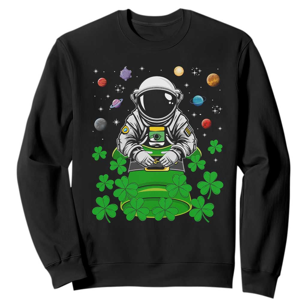 Funny St. Patricks Day Astronaut Sweatshirt Outer Space Leprechaun TS02 Black Printyourwear