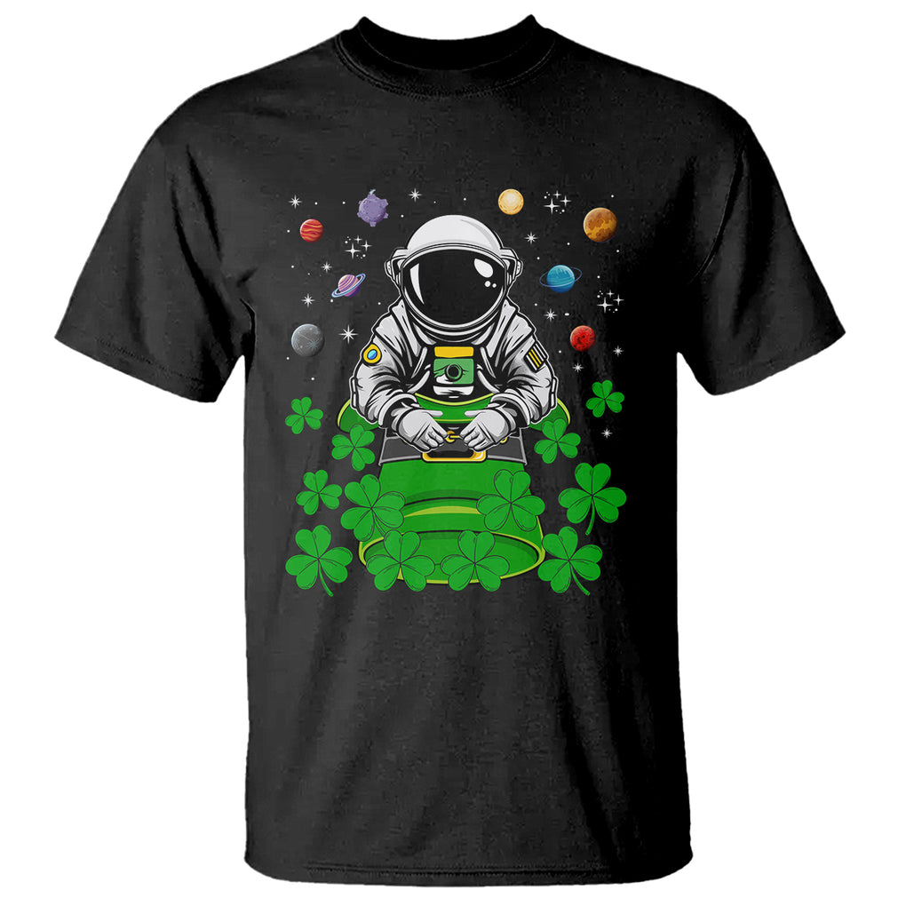 Funny St. Patricks Day Astronaut T Shirt Outer Space Leprechaun TS02 Black Printyourwear