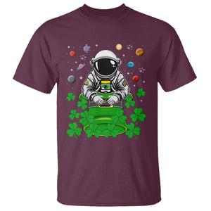 Funny St. Patricks Day Astronaut T Shirt Outer Space Leprechaun TS02 Maroon Printyourwear