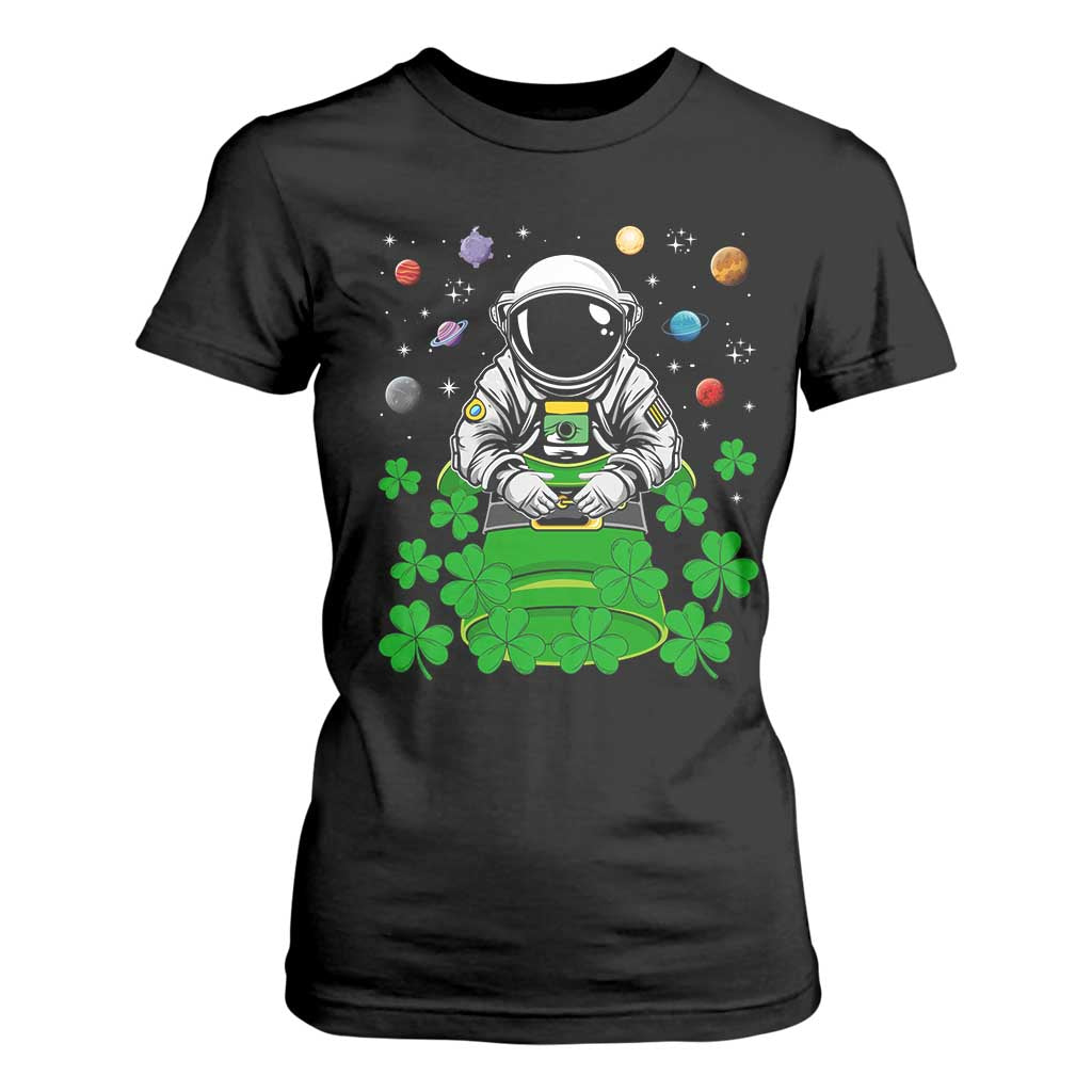 Funny St Patricks Day Astronaut T Shirt For Women Outer Space Leprechaun TS02 Black Print Your Wear