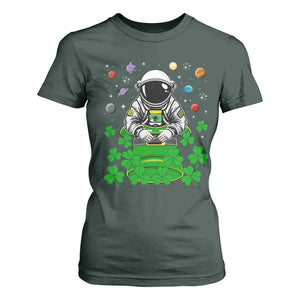 Funny St Patricks Day Astronaut T Shirt For Women Outer Space Leprechaun TS02 Dark Forest Green Print Your Wear