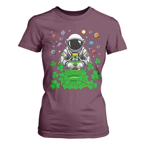 Funny St Patricks Day Astronaut T Shirt For Women Outer Space Leprechaun TS02 Maroon Print Your Wear