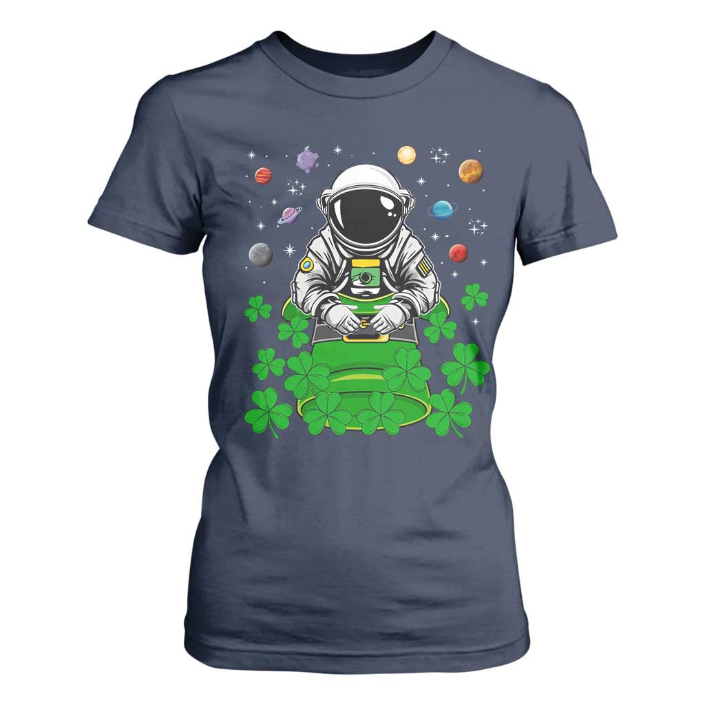 Funny St Patricks Day Astronaut T Shirt For Women Outer Space Leprechaun TS02 Navy Print Your Wear