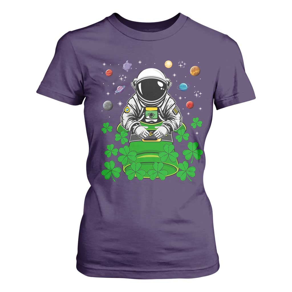 Funny St Patricks Day Astronaut T Shirt For Women Outer Space Leprechaun TS02 Purple Print Your Wear