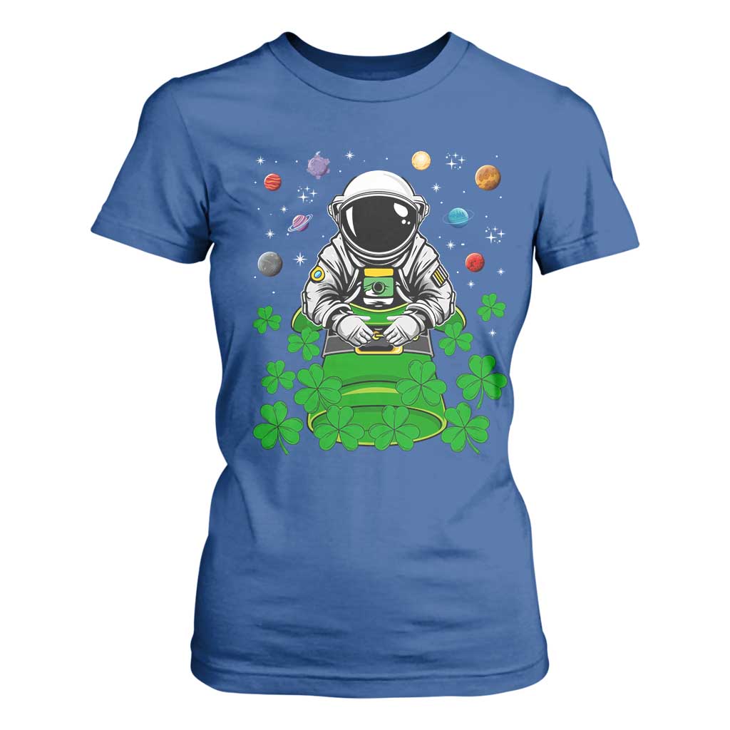 Funny St Patricks Day Astronaut T Shirt For Women Outer Space Leprechaun TS02 Royal Blue Print Your Wear
