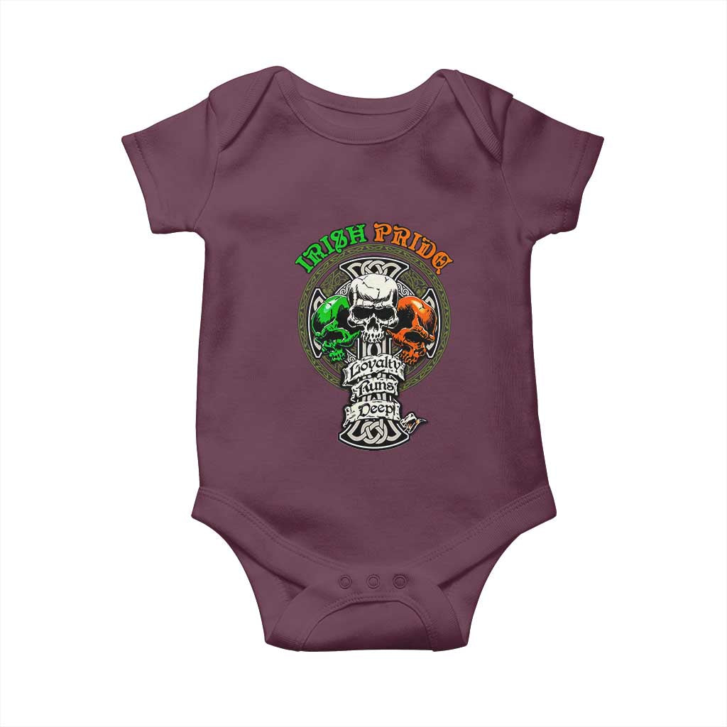 Irish Pride Skull Baby Onesie Celtic Cross Ireland Flag St. Patricks Day TS02 Maroon Print Your Wear