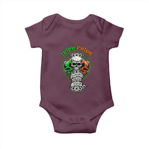 Irish Pride Skull Baby Onesie Celtic Cross Ireland Flag St. Patricks Day TS02 Maroon Print Your Wear