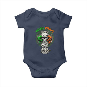 Irish Pride Skull Baby Onesie Celtic Cross Ireland Flag St. Patricks Day TS02 Navy Print Your Wear