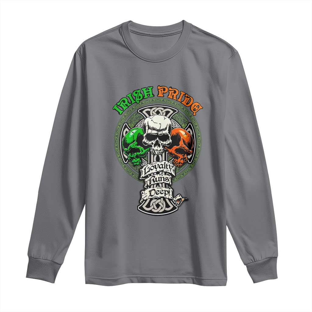 Irish Pride Skull Long Sleeve Shirt Celtic Cross Ireland Flag St. Patricks Day TS02 Charcoal Print Your Wear