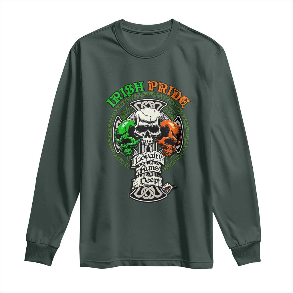 Irish Pride Skull Long Sleeve Shirt Celtic Cross Ireland Flag St. Patricks Day TS02 Dark Forest Green Print Your Wear