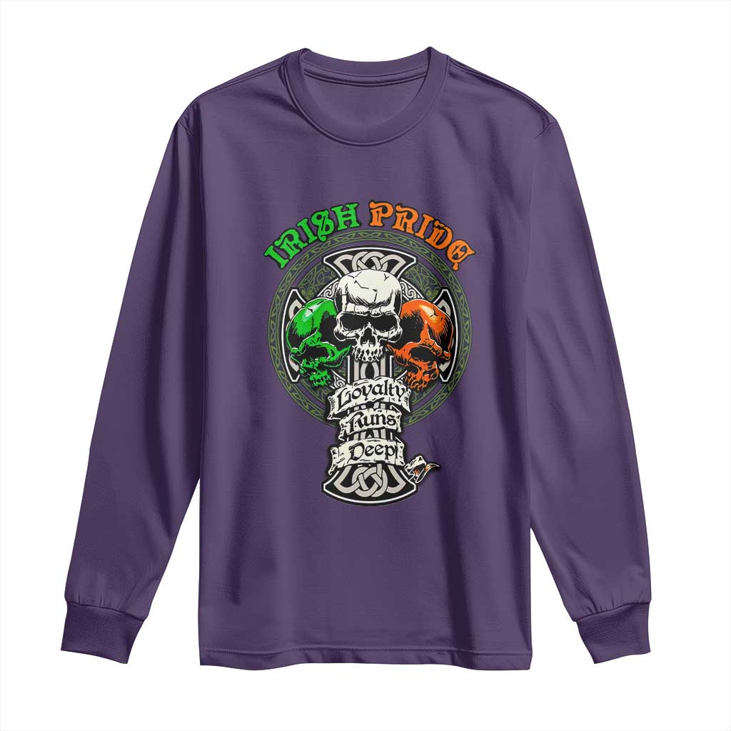 Irish Pride Skull Long Sleeve Shirt Celtic Cross Ireland Flag St. Patricks Day TS02 Purple Print Your Wear
