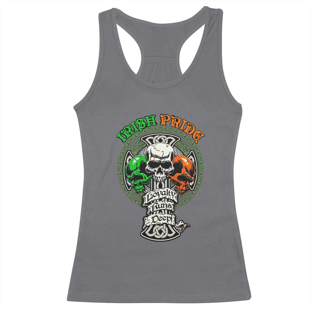 Irish Pride Skull Racerback Tank Top Celtic Cross Ireland Flag St. Patricks Day TS02 Charcoal Print Your Wear