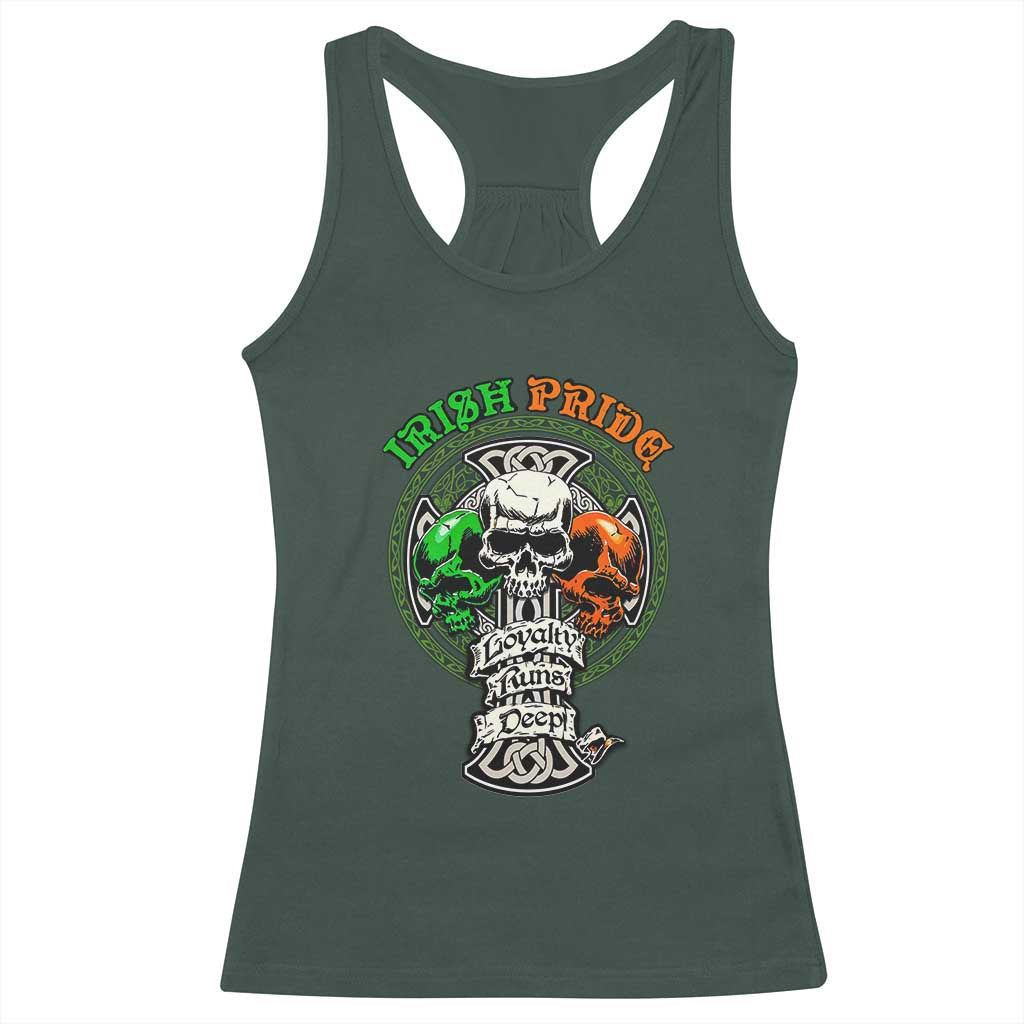 Irish Pride Skull Racerback Tank Top Celtic Cross Ireland Flag St. Patricks Day TS02 Dark Forest Green Print Your Wear